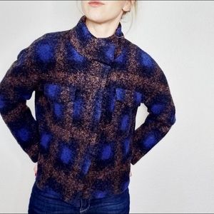 Line & Dot plaid wool moto utility jacket blue